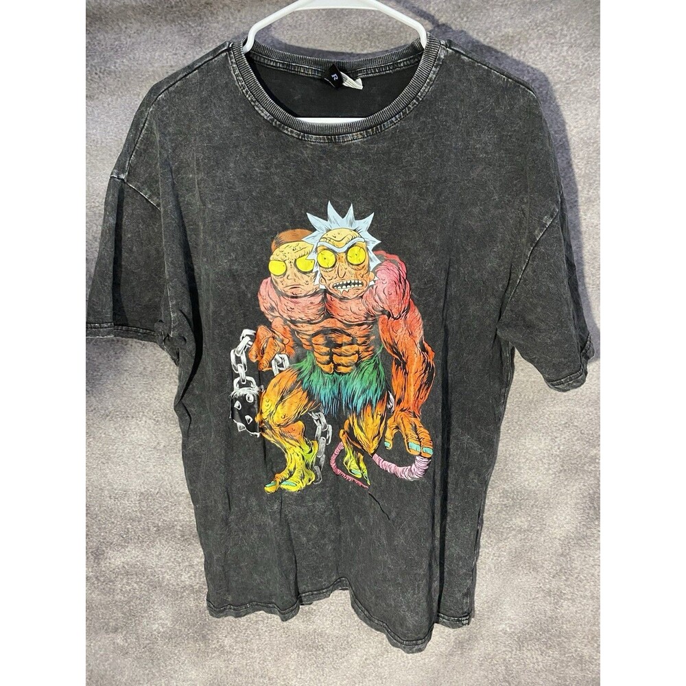 Rick and Morty Graphic T-Shirt Black Acid Wash Men’s Size M Romwe